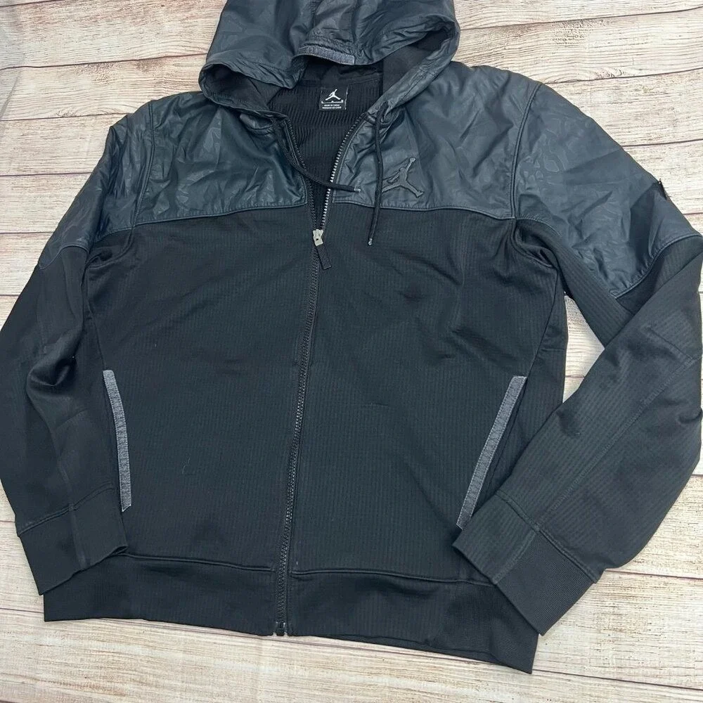 Jordan Full‎ Zip Hoodie Mens Large Black Elephant Print Hybrid Jacket Flawed
